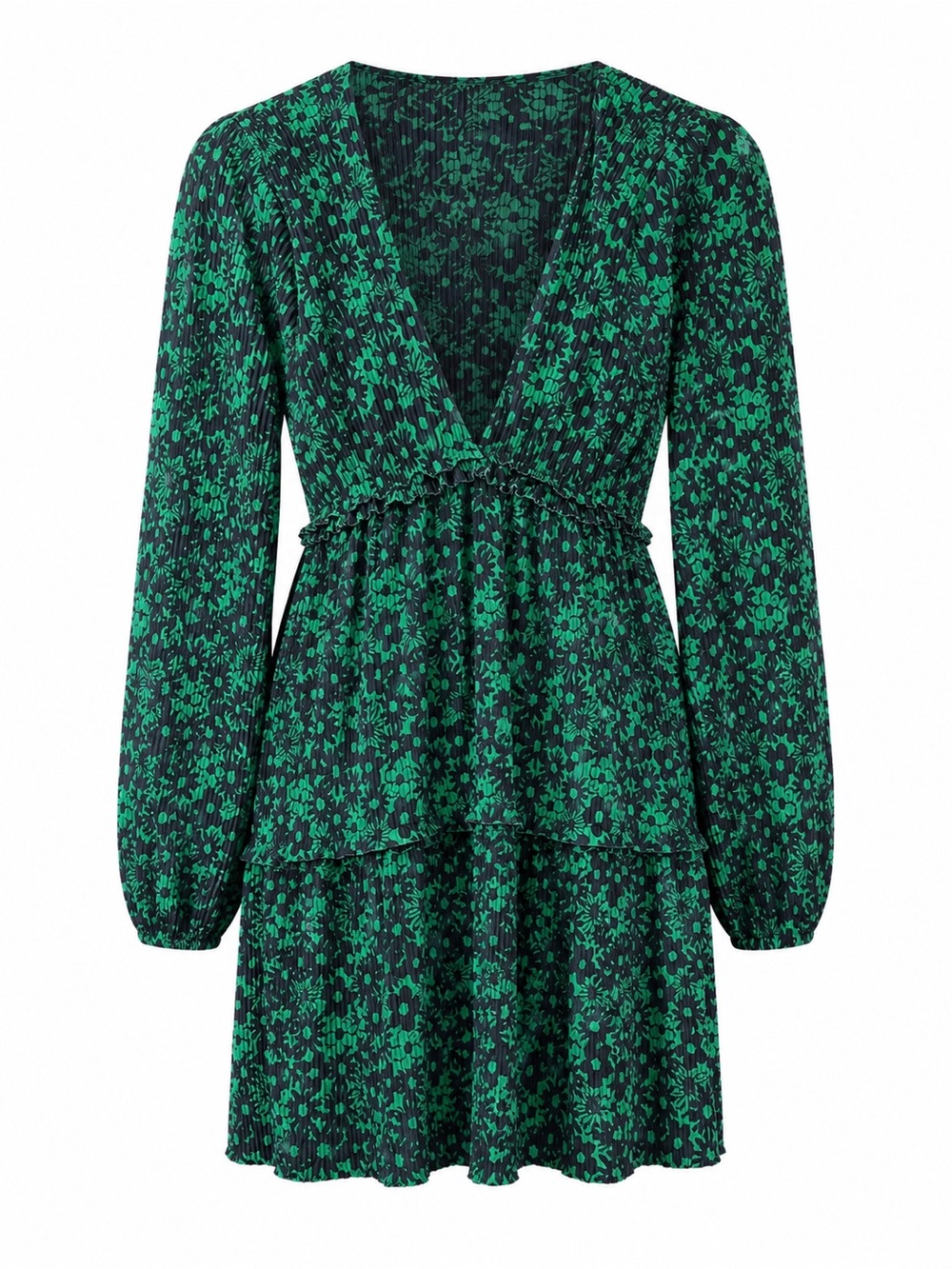 Zara green/black floral deep V mini dress, medium